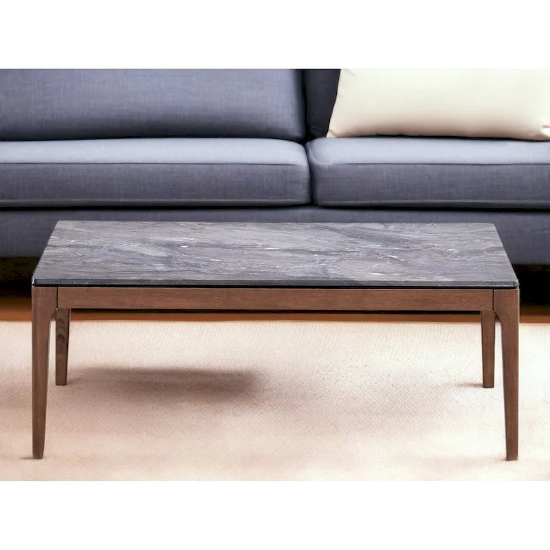 Table basse 47 po en pierre gris et noyer et bois massif - 47" X "18" X "28