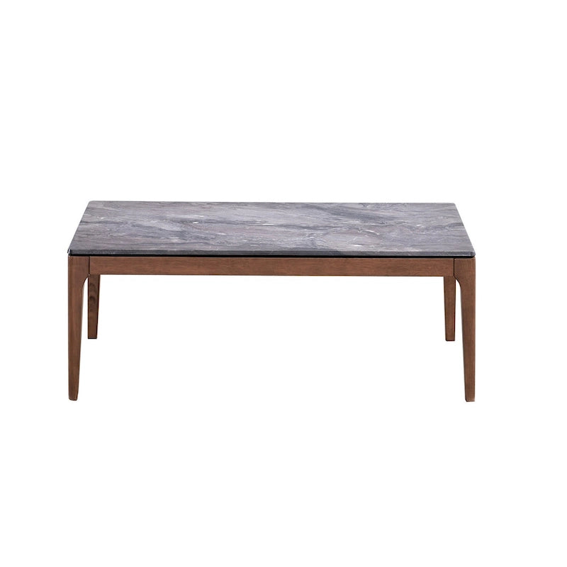 Table basse 47 po en pierre gris et noyer et bois massif - 47" X "18" X "28