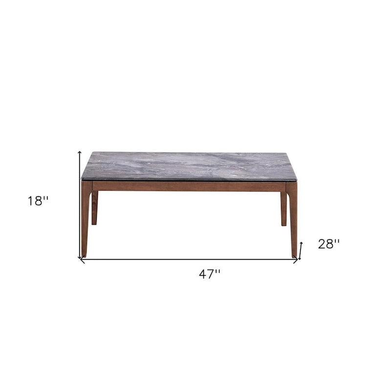 Table basse 47 po en pierre gris et noyer et bois massif - 47" X "18" X "28