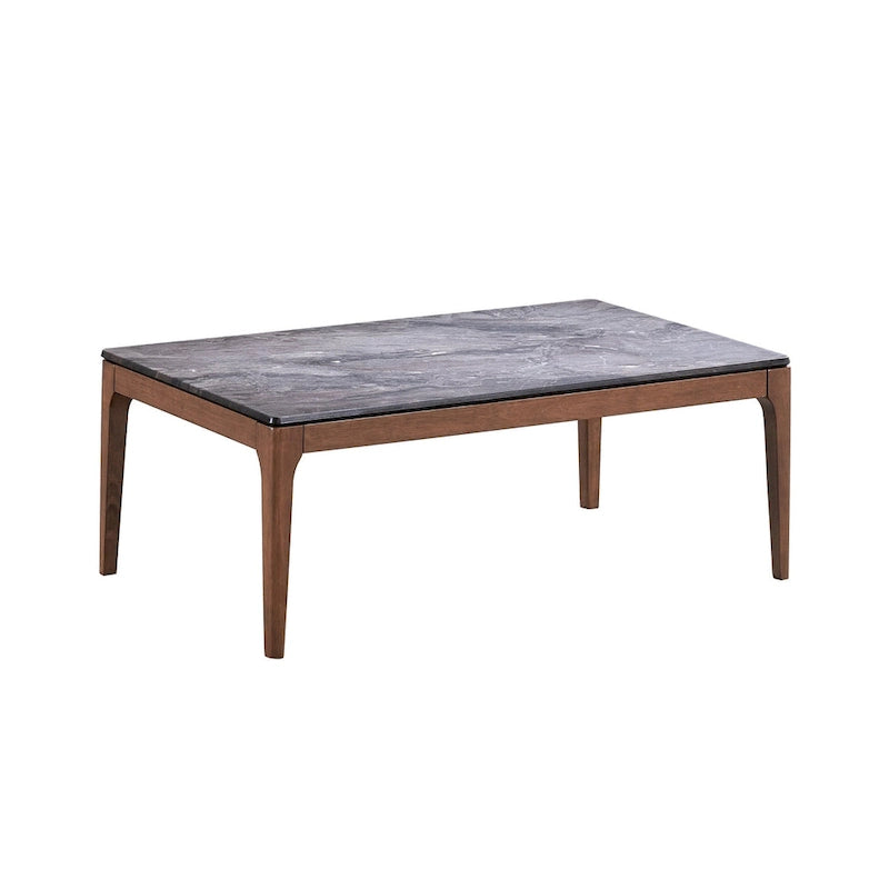 Table basse 47 po en pierre gris et noyer et bois massif - 47" X "18" X "28