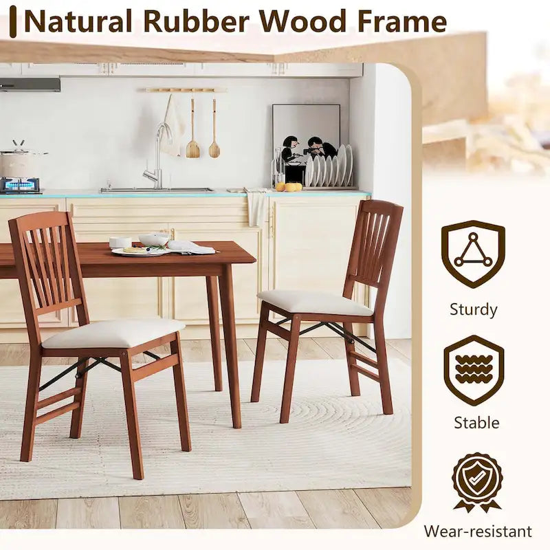 Lot de 2/4 chaises de cuisine avec cadre en bois d'hévéa et assise rembourrée