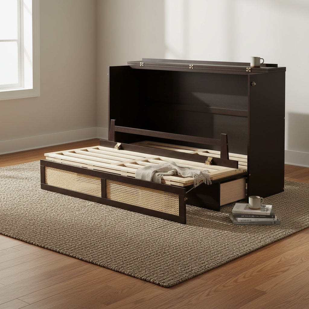 Lit escamotable Queen Size polyvalent avec fonction de rangement