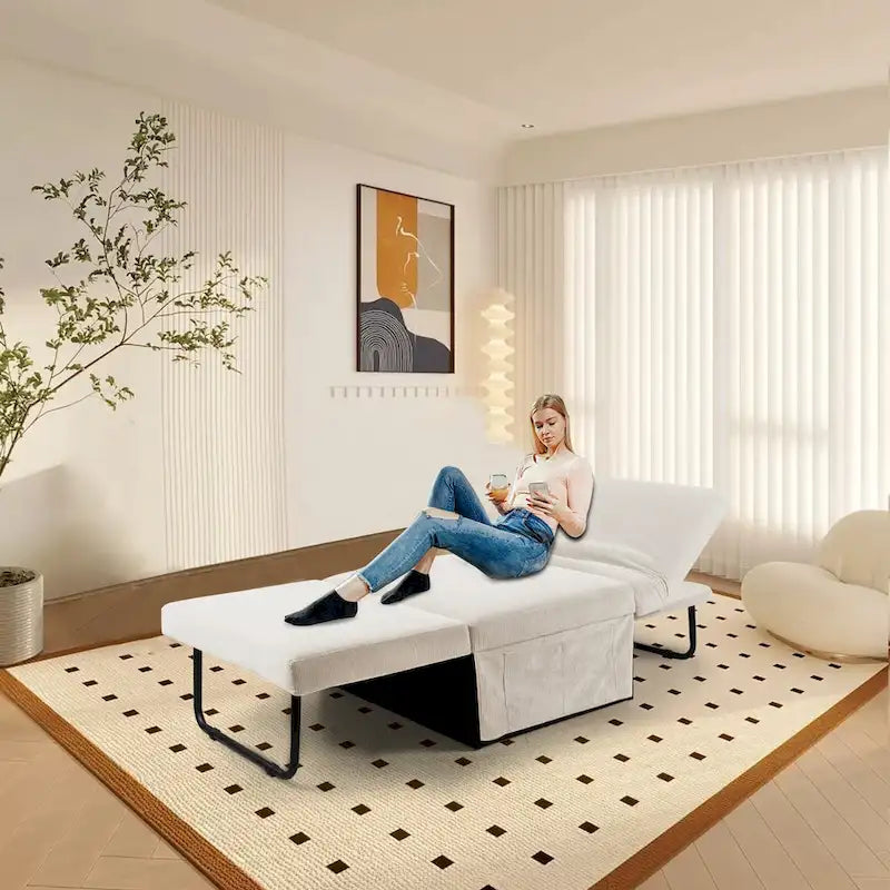 Chaise longue convertible 4-en-1 en velours côtelé blanc 36,61