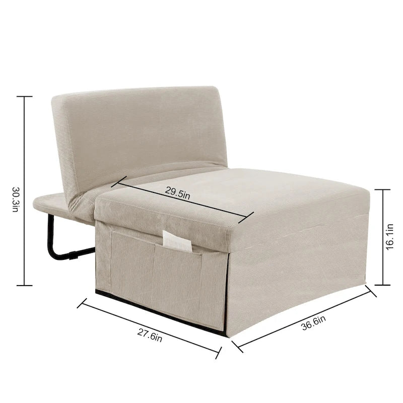 Chaise longue convertible 4-en-1 en velours côtelé blanc 36,61