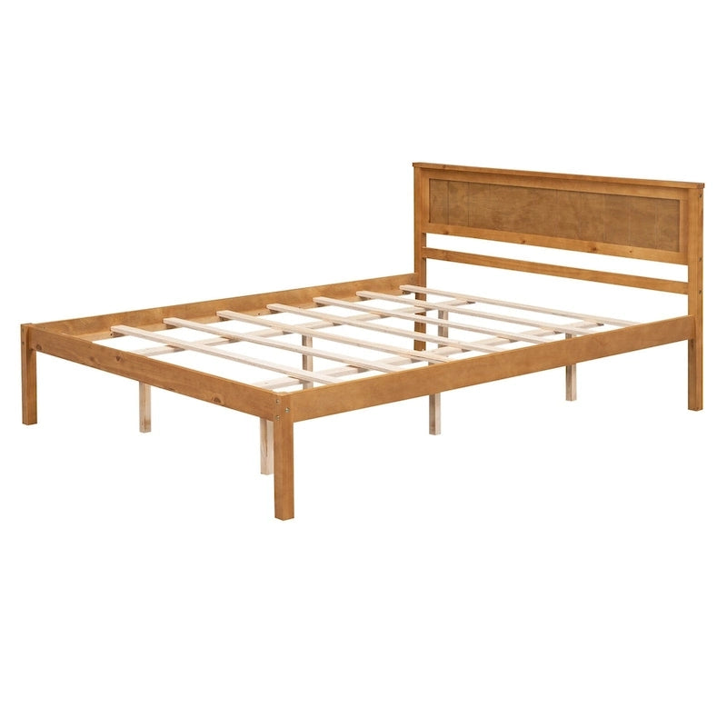 Lit plateforme en pin de taille Queen Espresso avec tête de lit et support à lattes en bois