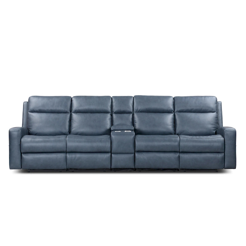 Canapé inclinable électrique en cuir véritable 4 places pour salon avec console, port USB, appuie-tête réglable