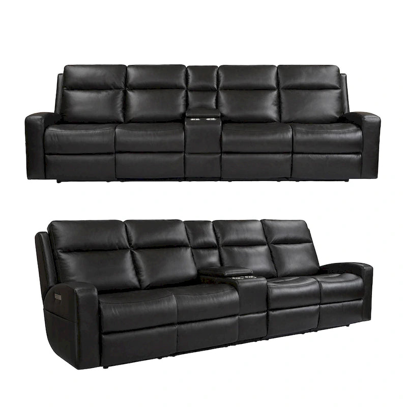 Canapé inclinable électrique en cuir véritable 4 places pour salon avec console, port USB, appuie-tête réglable
