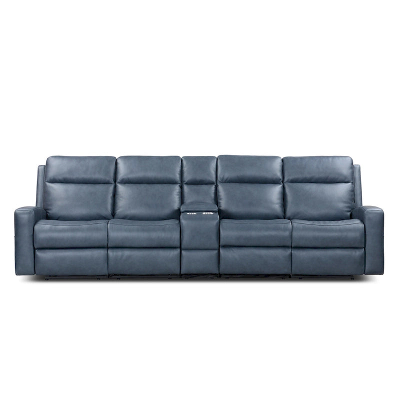 Canapé inclinable électrique en cuir véritable 4 places pour salon avec console, port USB, appuie-tête réglable