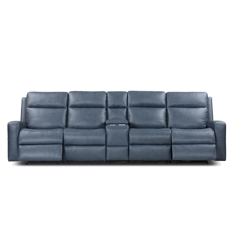 Canapé inclinable électrique en cuir véritable 4 places pour salon avec console, port USB, appuie-tête réglable