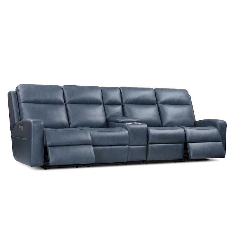 Canapé inclinable électrique en cuir véritable 4 places pour salon avec console, port USB, appuie-tête réglable