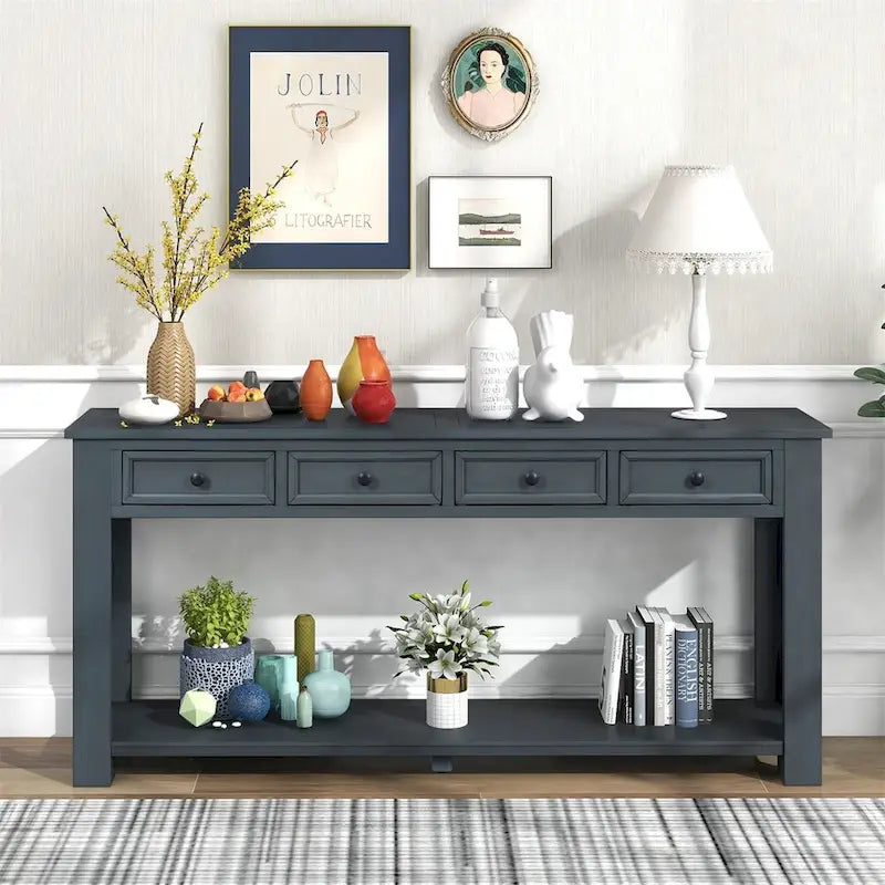 Console rustique avec tiroirs de rangement et étagère inférieure