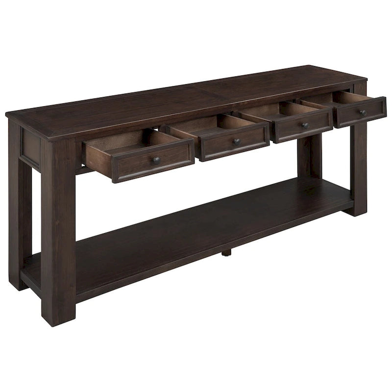 Console rustique avec tiroirs de rangement et étagère inférieure
