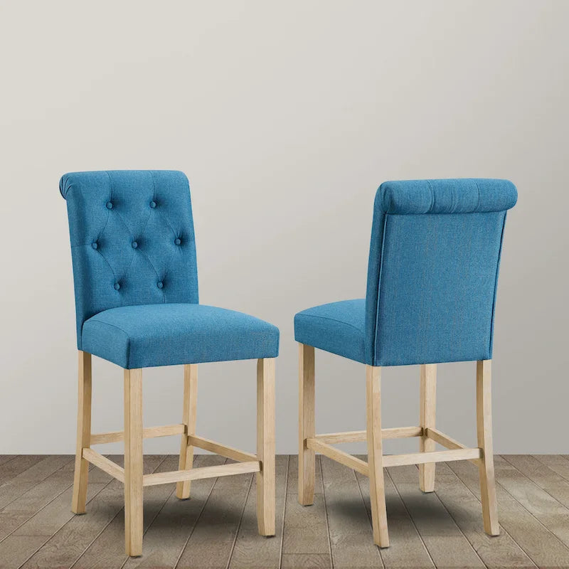 Tabourets de bar à hauteur de comptoir avec dossier capitonné en bois massif, lot de 2