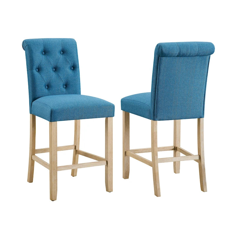 Tabourets de bar à hauteur de comptoir avec dossier capitonné en bois massif, lot de 2