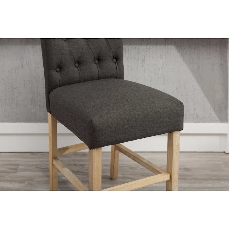 Tabourets de bar à hauteur de comptoir avec dossier capitonné en bois massif, lot de 2
