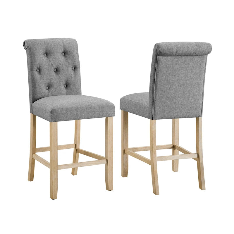 Tabourets de bar à hauteur de comptoir avec dossier capitonné en bois massif, lot de 2