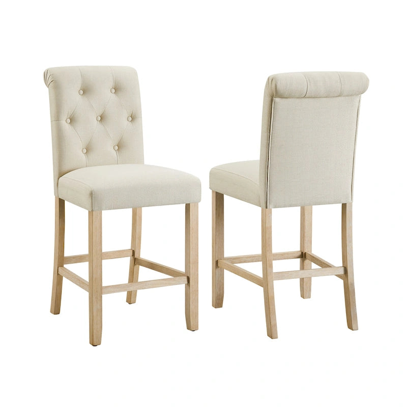 Tabourets de bar à hauteur de comptoir avec dossier capitonné en bois massif, lot de 2