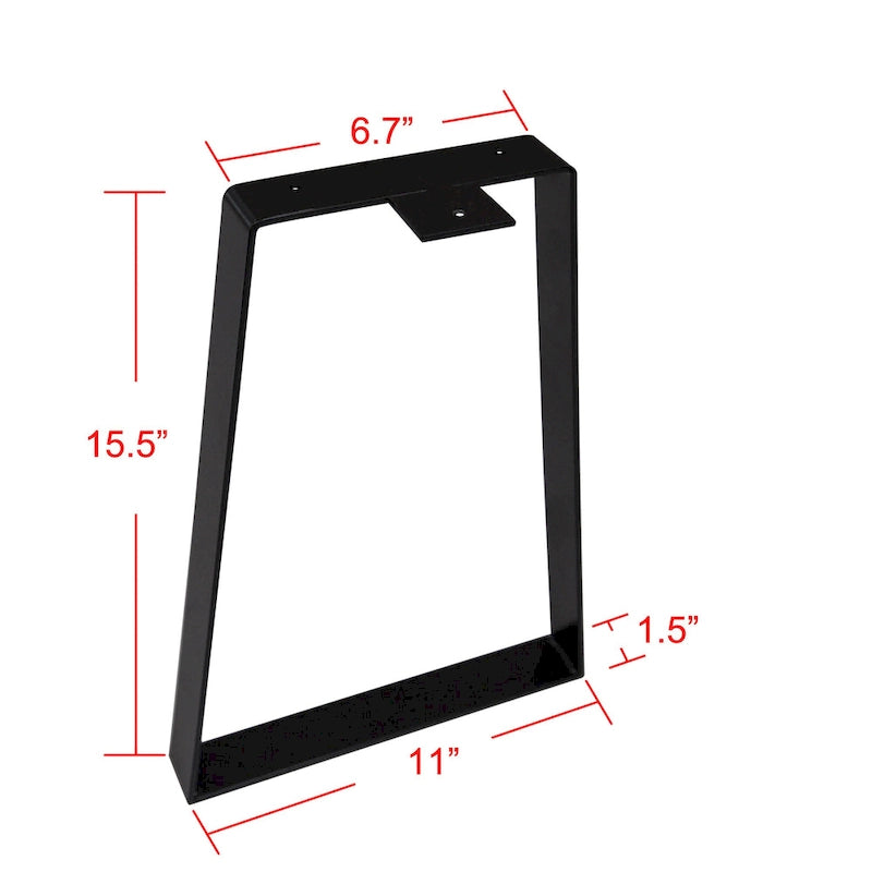 Lot de 2 pieds de table métalliques trapézoïdaux en fer plat pour meubles - 17x28x39 cm