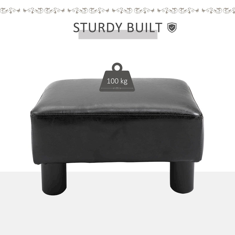 Repose-pieds ottoman rectangulaire moderne en faux cuir, rembourré avec siège en mousse et pieds en plastique