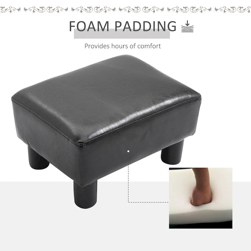 Repose-pieds ottoman rectangulaire moderne en faux cuir, rembourré avec siège en mousse et pieds en plastique