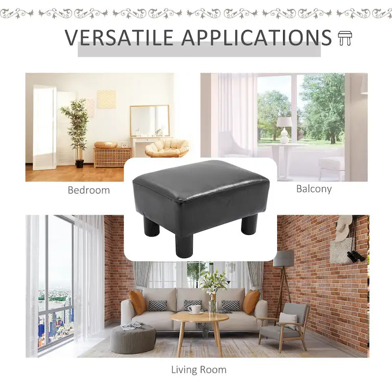 Repose-pieds ottoman rectangulaire moderne en faux cuir, rembourré avec siège en mousse et pieds en plastique