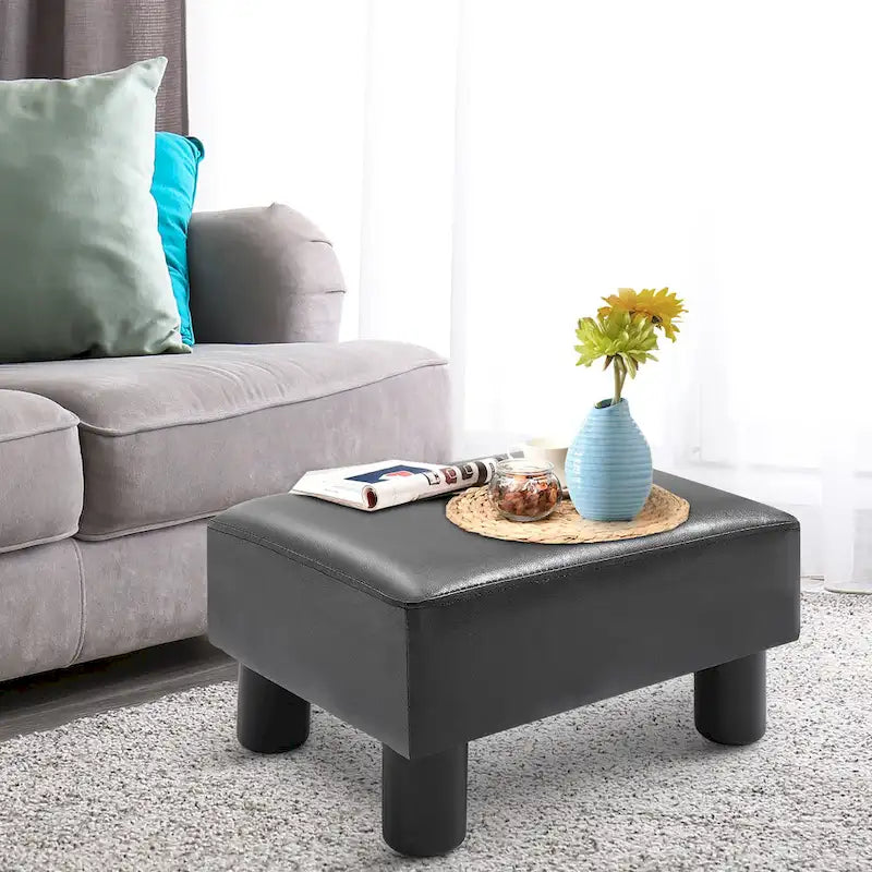 Repose-pieds ottoman rectangulaire moderne en faux cuir, rembourré avec siège en mousse et pieds en plastique