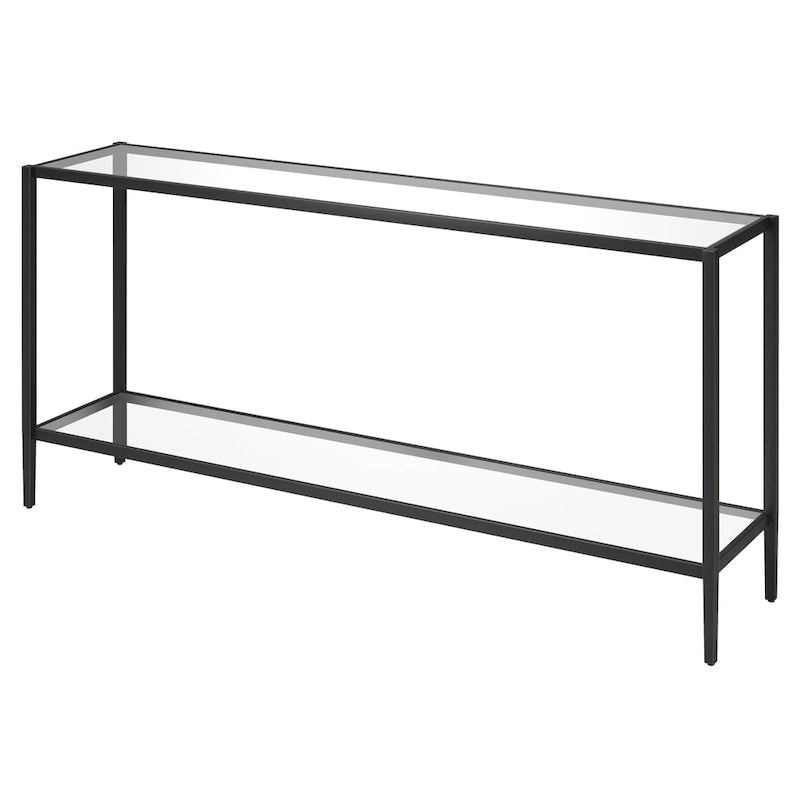 Console rectangulaire large avec étagère en verre - 162,5 cm de large