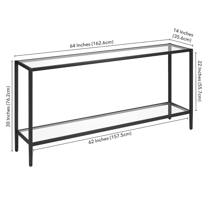Console rectangulaire large avec étagère en verre - 162,5 cm de large