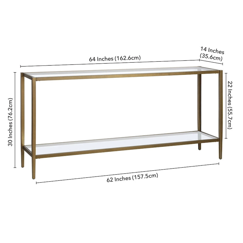 Console rectangulaire large avec étagère en verre - 162,5 cm de large