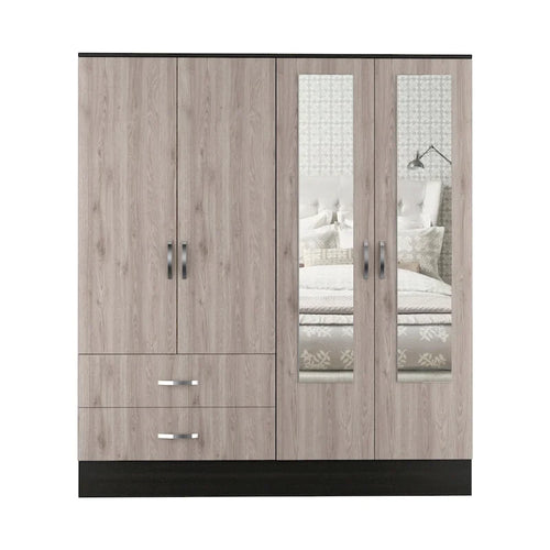 160 Armoire avec 9 étagères, 2 armoires, miroirs, 2 tiroirs et tringle - S/O
