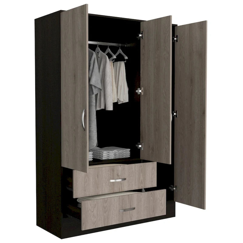 160 Armoire avec 9 étagères, 2 armoires, miroirs, 2 tiroirs et tringle - S/O