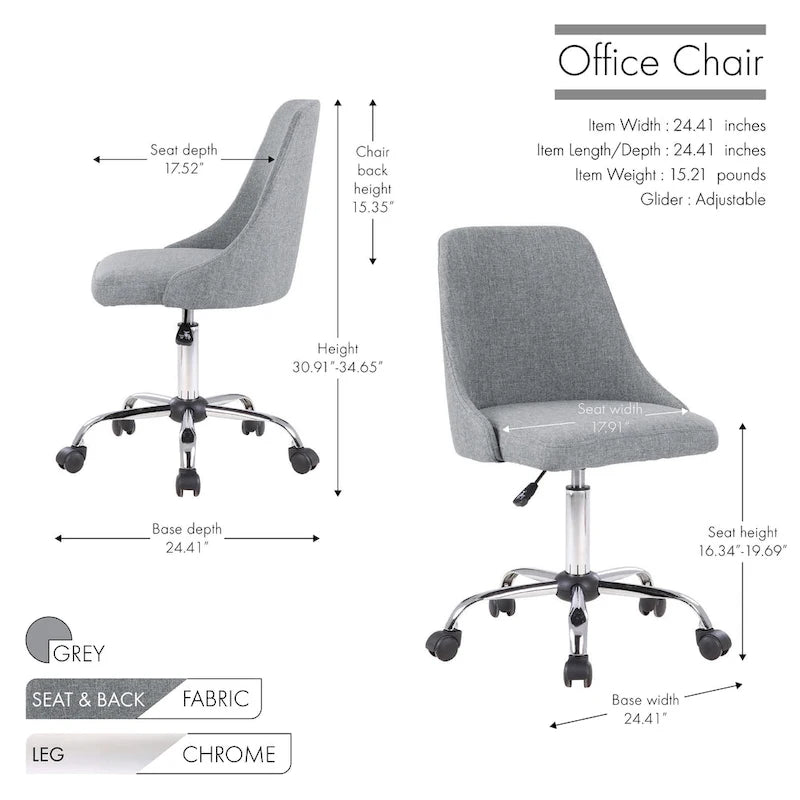Chaise de bureau à revêtement en tissu avec base chromée