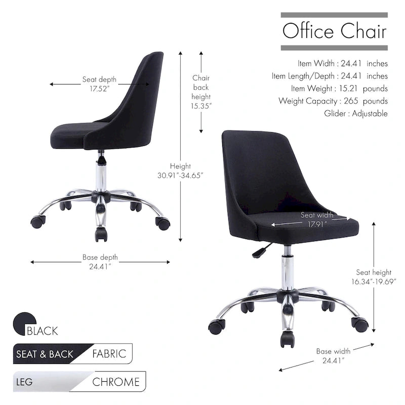 Chaise de bureau à revêtement en tissu avec base chromée