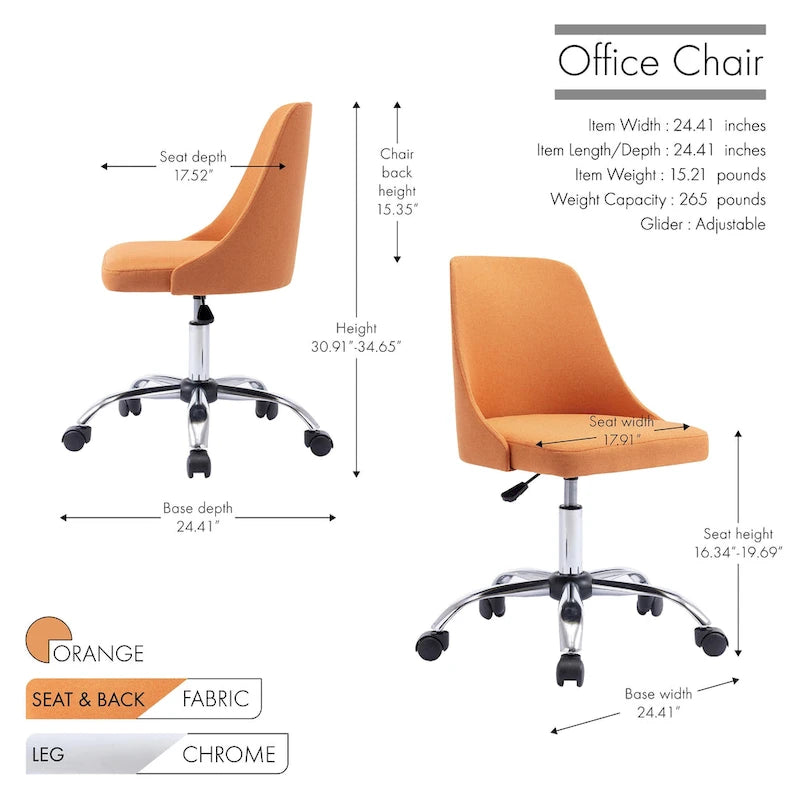 Chaise de bureau à revêtement en tissu avec base chromée