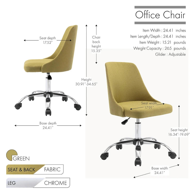 Chaise de bureau à revêtement en tissu avec base chromée
