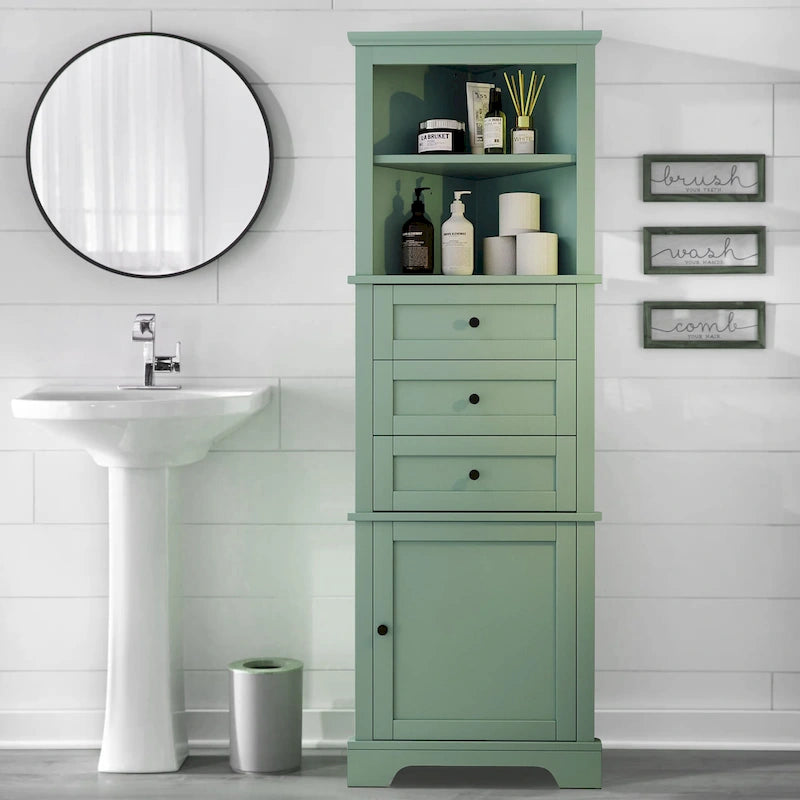 Meuble haut d'angle avec 3 tiroirs et étagères réglables pour salle de bain