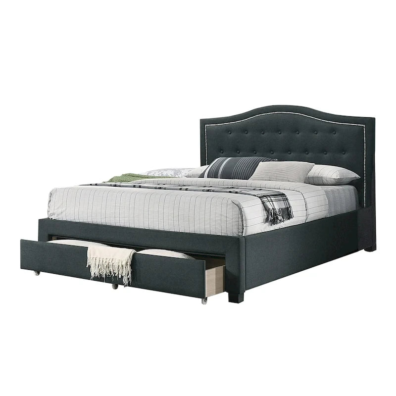 Lit King size avec revêtement intégral et 1 tiroir de rangement sous le lit