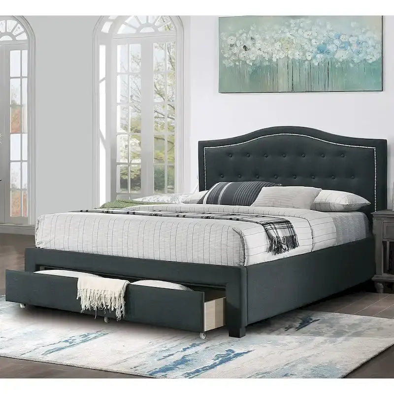 Lit King size avec revêtement intégral et 1 tiroir de rangement sous le lit