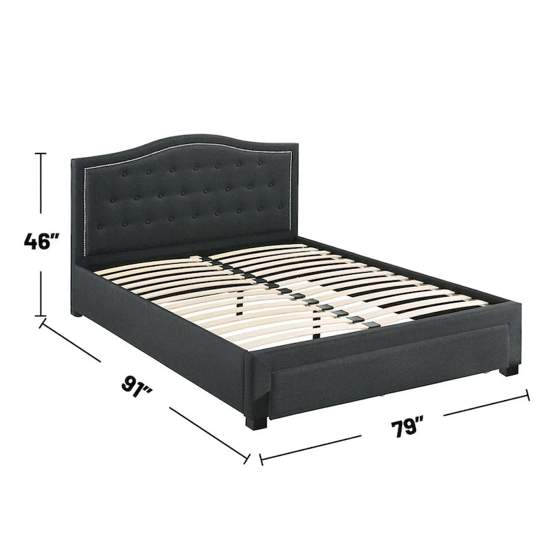 Lit King size avec revêtement intégral et 1 tiroir de rangement sous le lit