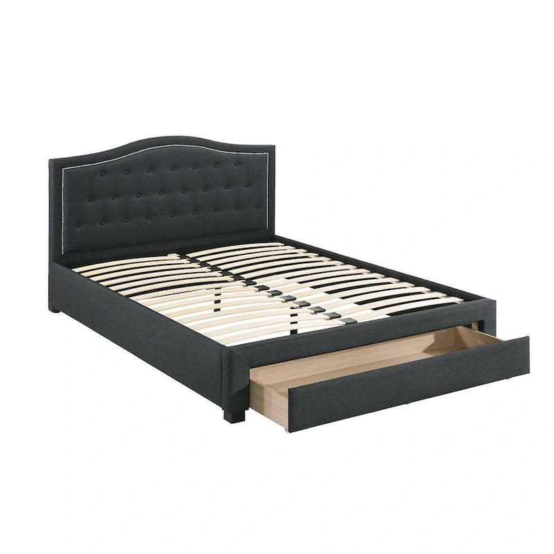 Lit King size avec revêtement intégral et 1 tiroir de rangement sous le lit