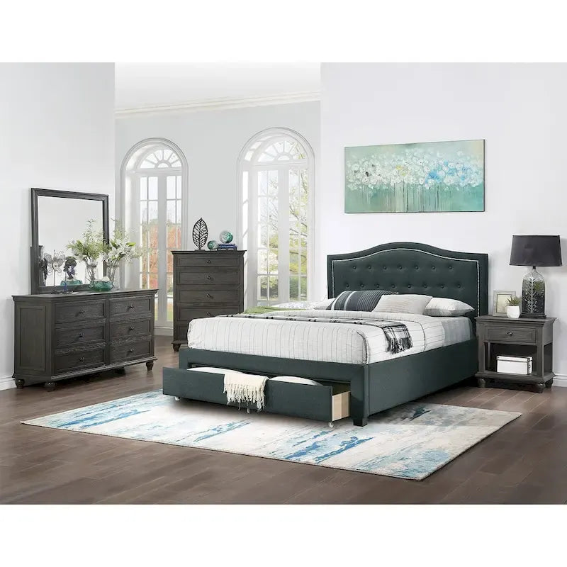 Lit King size avec revêtement intégral et 1 tiroir de rangement sous le lit