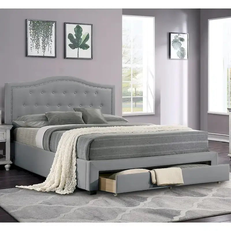 Lit King size avec revêtement intégral et 1 tiroir de rangement sous le lit