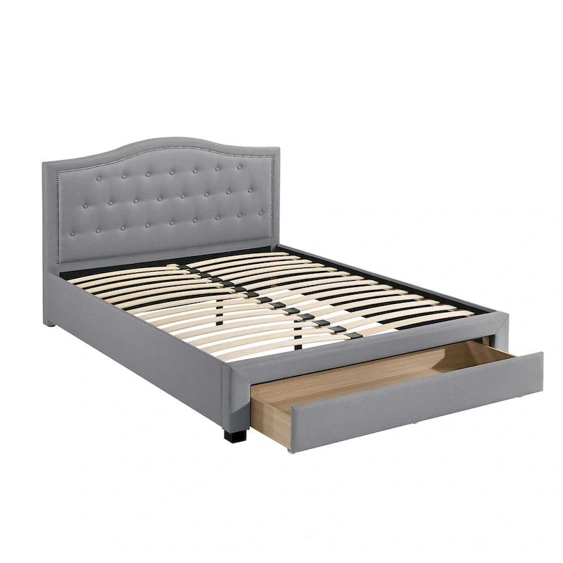 Lit King size avec revêtement intégral et 1 tiroir de rangement sous le lit
