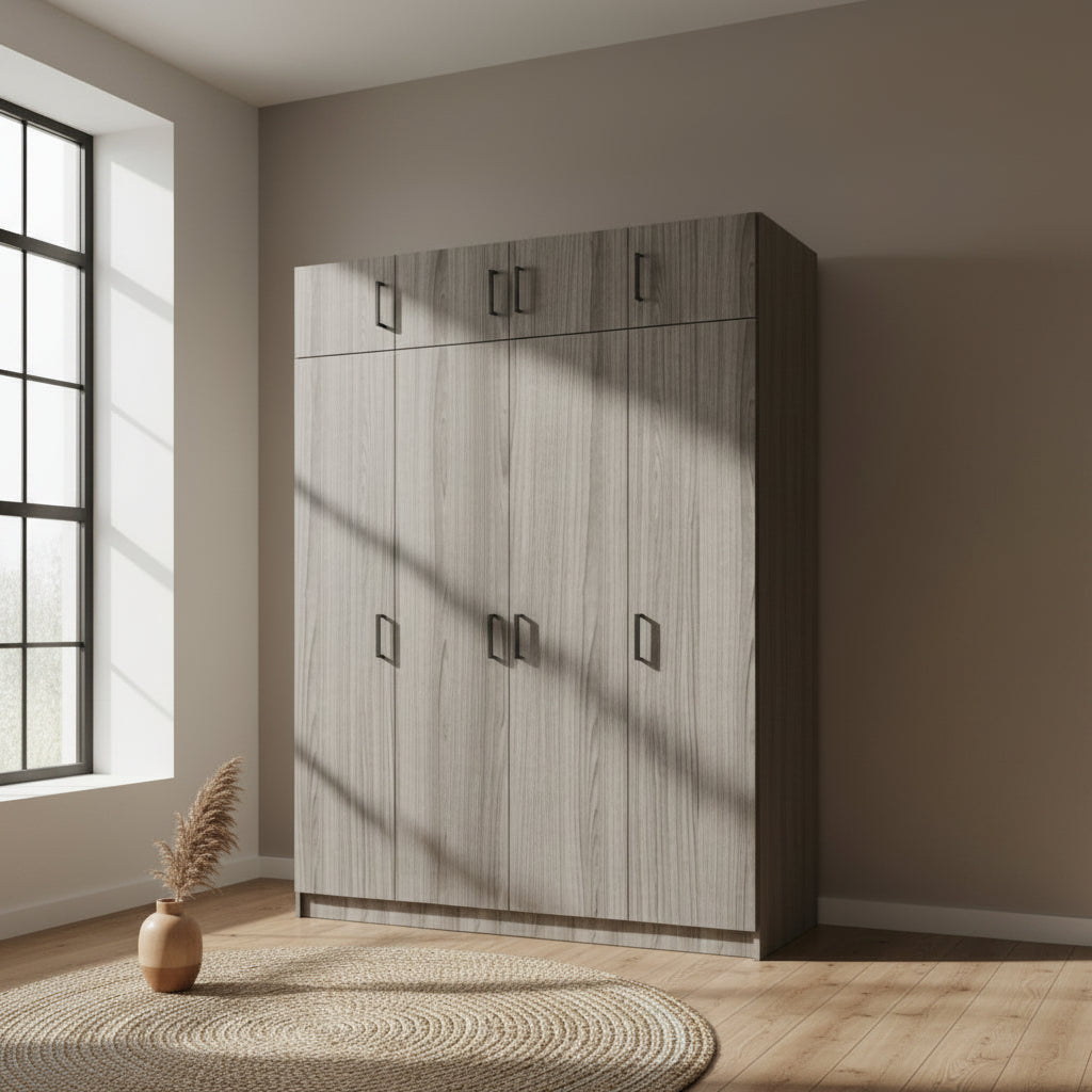 Armoire avec multiples rangements et meuble haut de