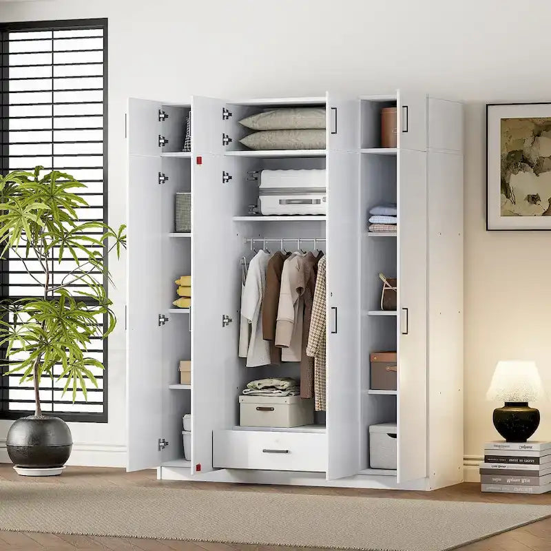 Armoire avec multiples rangements et meuble haut de