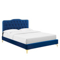 Lit Plateforme Capitonnée en Velours Performance Jumeau