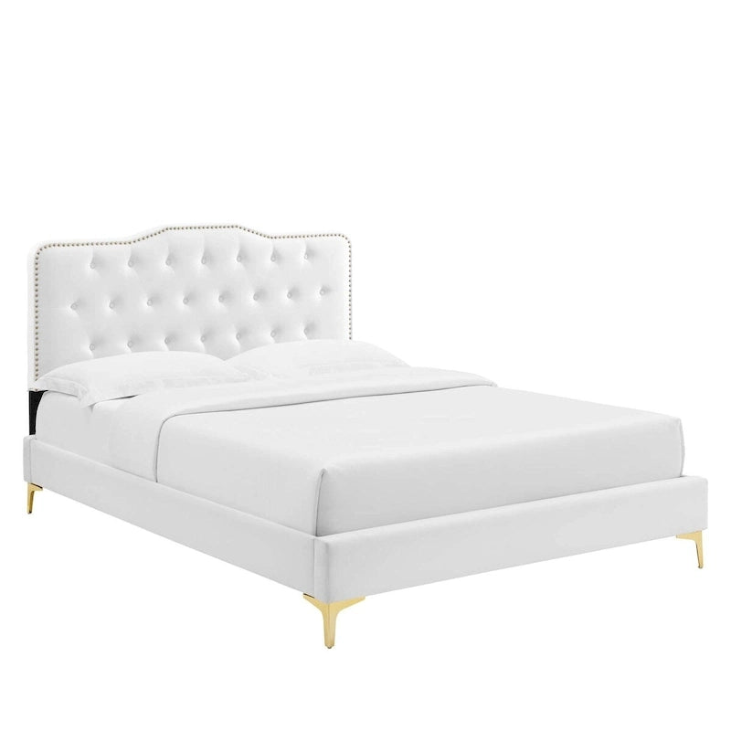 Lit Plateforme Capitonnée en Velours Performance Jumeau