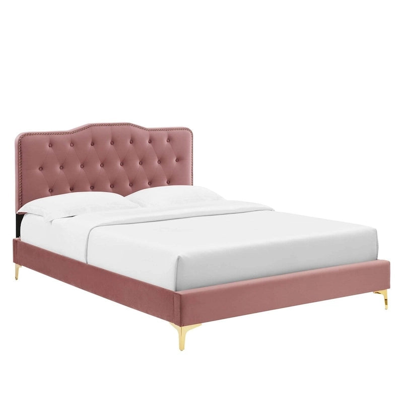 Lit Plateforme Capitonnée en Velours Performance Jumeau