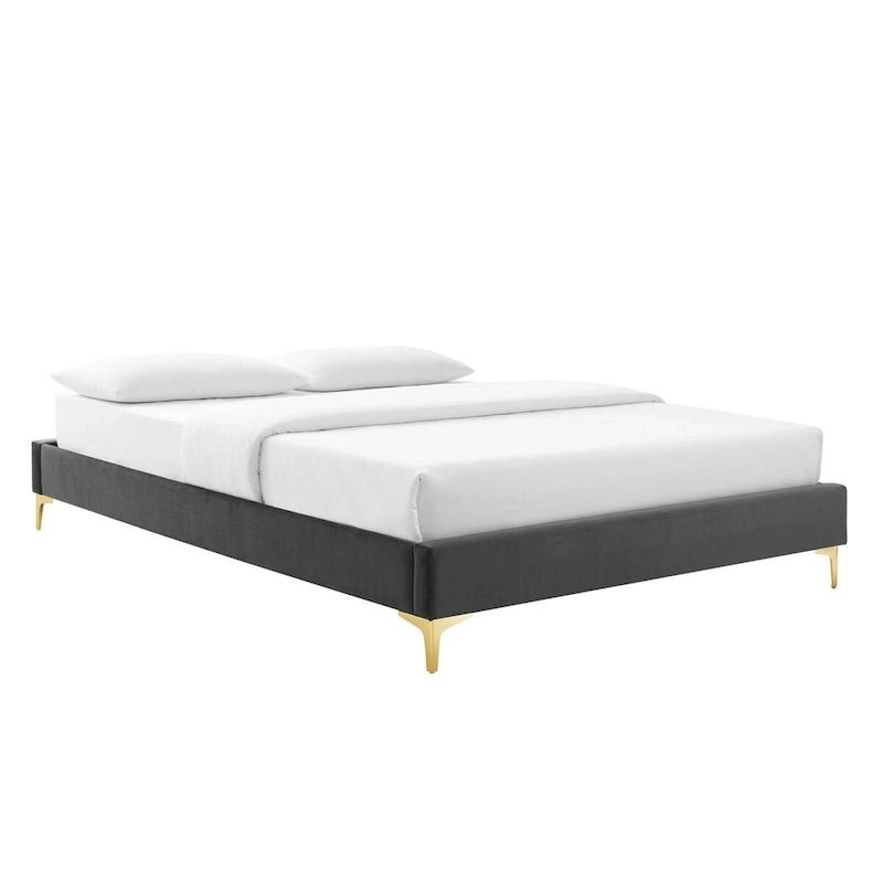 Lit Plateforme Capitonnée en Velours Performance Jumeau
