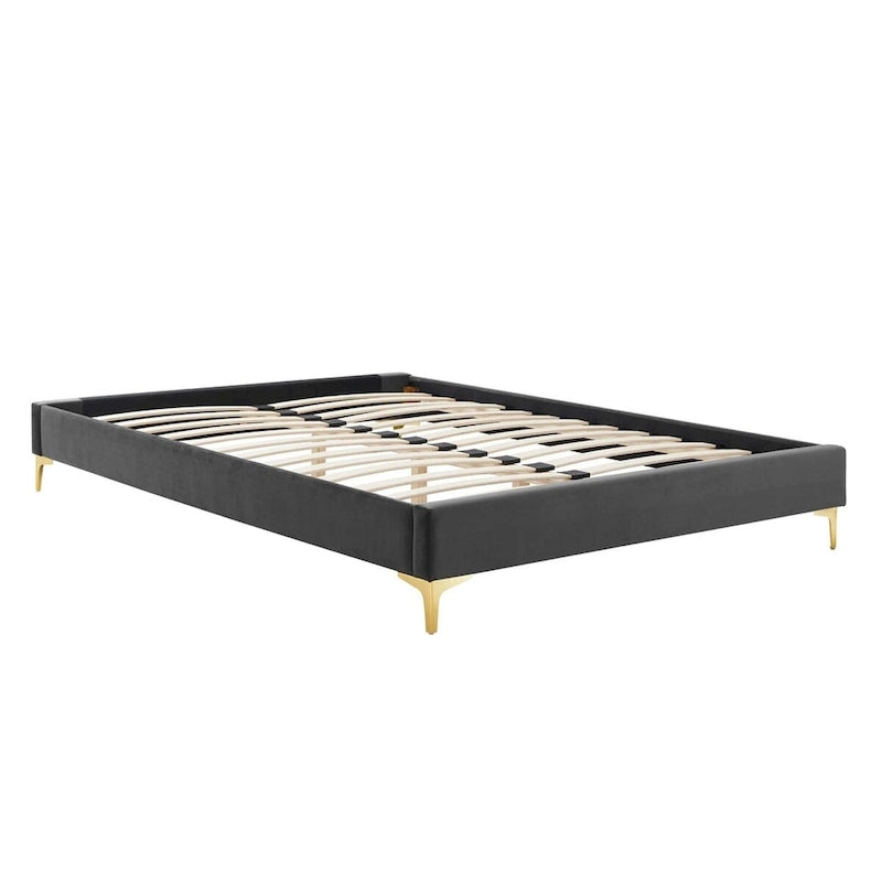 Lit Plateforme Capitonnée en Velours Performance Jumeau